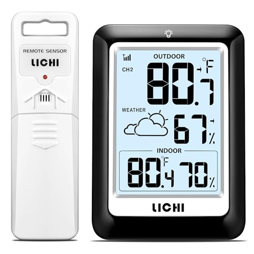Indoor Outdoor Thermometer Wireless Weather Station, Internal External Thermometer Hygrometer, Home Batteryoperated Temperature Humiditymonitors330 Feet (About 100 Meters) Backlight Display (Black) - color: Black