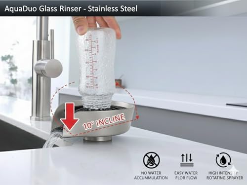 AquaDuo Glass Rinser and Kitchen Sink Sprayer Combo, Stainless Steel Cup Washer, Cup Cleaner, Bottle Washer, Bar Sink Attachment, Pull out Sprayer, Brushed Nickel - color: Brushed Nickel (Stainess Steel)