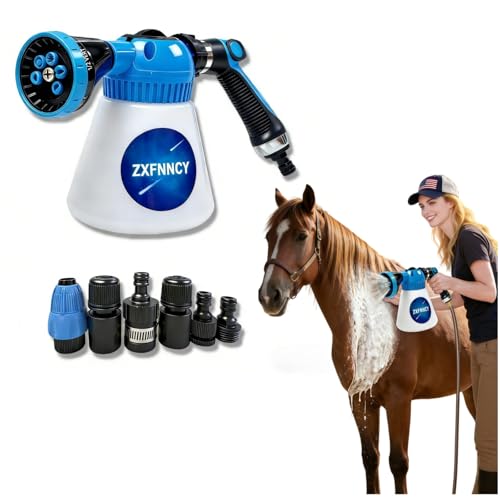 Professional Pet Shampoo Foamer, All-Animal Foam Sprayer for Garden Hose | Adjustable soap control with 6 spray patterns for dogs, cats, horses, livestock and other animals, for fast, even bathing.