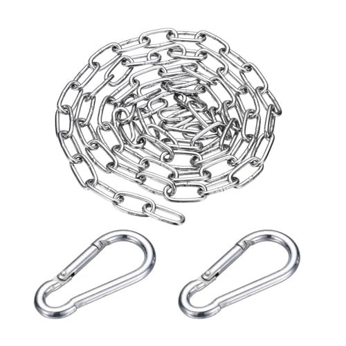 304 Stainless Steel Link Chain with 2 Hook (3/16" x 6.6 ft / 2 m x 4 Mm) - Utility Hanging Coil Chain Link Locking Pulling for Outdoor Fence Pet Dog - size: 3/16" x 6.6 ft(2 m x 4 Mm)