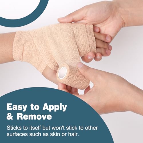 AZEN 40 Pack Self Adhesive Bandage Wrap, 2" X 5 Yards Elastic Cohesive Bandage Wrap, Skin Color Athletic Tape, Vet Wrap, Ankle Tape, Tattoo Grip Tape Wrap - color: Beige, size: 2IN - 40Pack