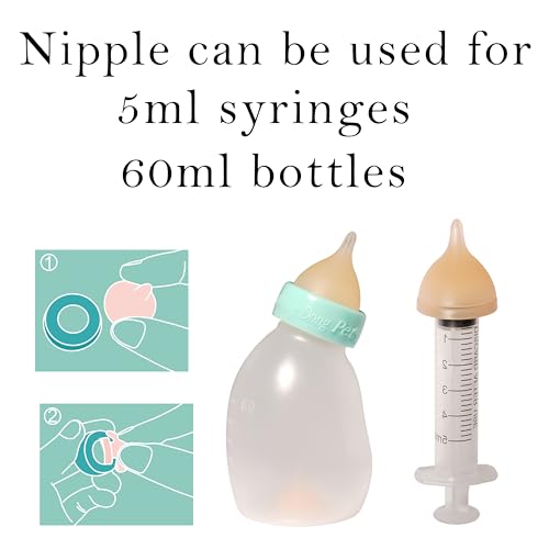 Doggiema Bionic Silicone Feeding Nipple and Syringes for Newborn Kittens | three sizes nipple suitable for kittens at different growth stages, effectivefor newborn kittens and bunny,Bionic Nipple - size: Replacement Nipple (5 Nipple+3 Syringes)