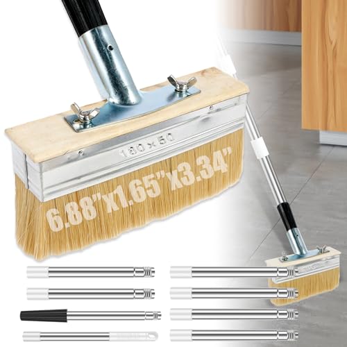 Deck Stain Brush with 67'' Long Handle, 8-Section Adjustable Extension Pole | Boar and Wire Blend Bristles, Limewash Paint Brush for Deck, Fence, Door, Cabinet - for DIY Painting Projects - style: 1pcs