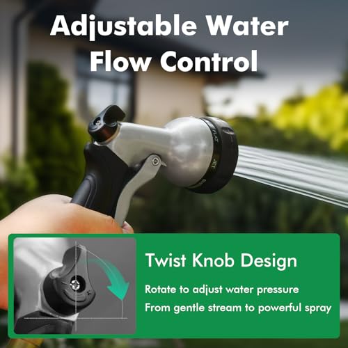 RESTMO Garden Hose Nozzle, Heavy Duty Metal Water Nozzle with 7 Adjustable Spray Patterns, High Pressure Hand Sprayer with Flow Control, for Watering Plants & Lawns, Washing Cars & Pets, Black - color: Black