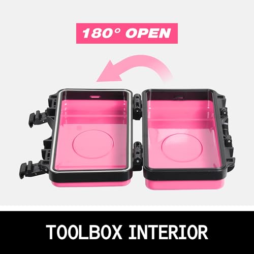 11" Pink Metal Tool Box, Portable Steel Tool Case with Secure Latch & Handle, Empty Storage Organizer for Home DIY & Small Tools - color: Pink