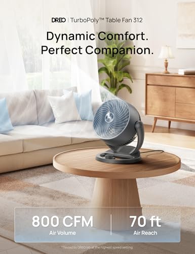 DREO Desk Fan, 12-Inch Air Circulator Fan for Bedroom, 70ft Powerful Airflow, 120° Tilt Adjustment, 25dB Ultra-Quiet, 3 Speeds Small Table Fan for Whole Room, Home, Office - color: Grey
