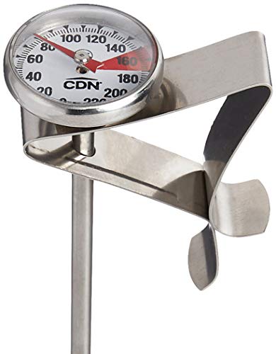 CDN ProAccurate® Instant Read Beverage Frothing Thermometer with Clip for Precise Temperature Measurement, 5" Stainless Steel Stem, Black Case (IRT220-F) - size: 5 inch Stem- 1 inch Magnified Dial