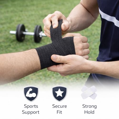 HARZ Self Adhesive Bandage Wrap – 24 Pack 2" 5yds Elastic Wrap Bandages – Stretch Non-Woven Color Tape Rolls – Athletic Cohesive Tape for Sports, Vet, Ankle, Wrist Wrapping (24 Pack Black, 2 Inch) - color: 24 Pack Black