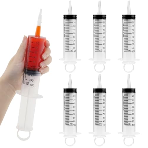 6 Packs Large Plastic Syringe with Measurement for Liquids, Jello shot Party, Medicine Student, Oral, Scientific Labs, Measuring, Dispensing, Home Care (100 ml)