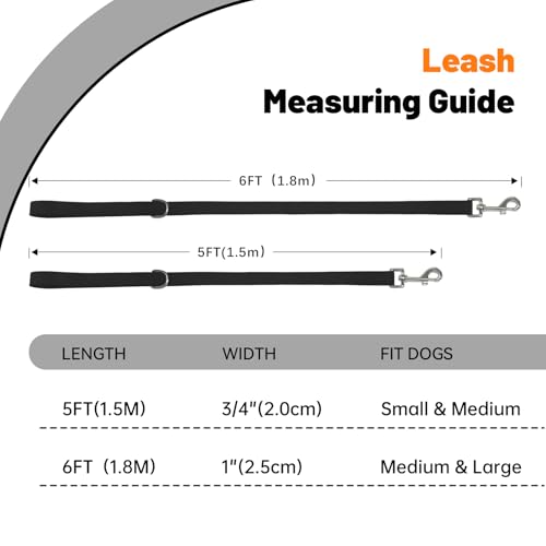Waterproof Dog Leash, 5/6 FT Durable Odor-Proof Dog Leashes with Strong Metal Hooks Fits Small Medium or Large Dogs (Black, 6FT - 1 inch Width) - color: Black, size: 6FT - 1 inch Width