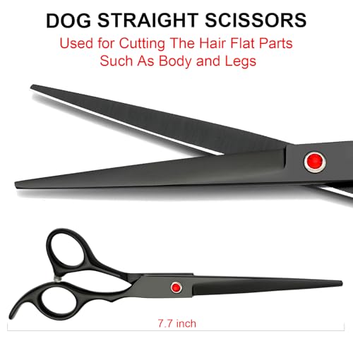 TINMARDA Dog Grooming Kit, Titanium Black Stainless Steel Dog Grooming Scissors with Curved Shears, Black Finger Rings - 4 Piece Sharp Durable Pet Shears for Dogs Cats At Home Salon-Quality Grooming - color: Black, size: 4 Piece