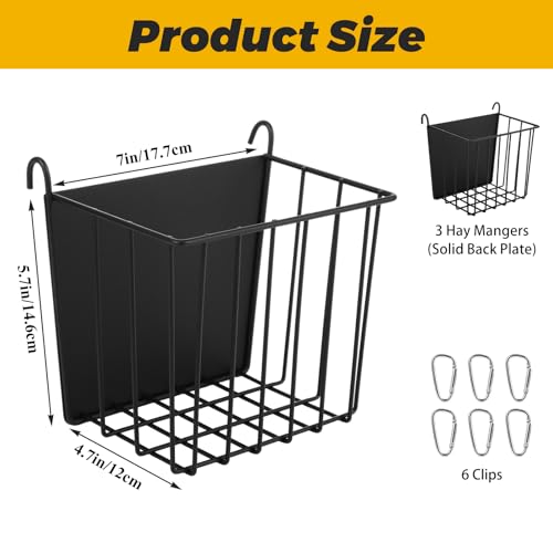 3-Pack Rabbit Hay Feeder, Metal Bunny Hay Rack with Hanging Hooks, Durable Iron Hay Feeder for Rabbit, Guinea Pig & Chinchilla Cages, Black, 6.9" x 4.7" x 6.7"