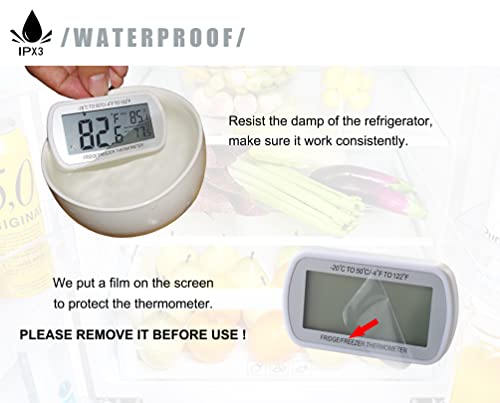 AEVETE 2 Pack Waterproof Digital Refrigerator Thermometer Large LCD, Freezer Room Thermometer with Magnetic Back, No Frills Easy to Read | Fridge freezer room thermometer with magnetic Back, no Frills easy to read
