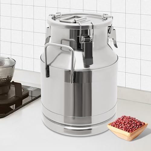 Stainless Steel Milk Can, 10 Liter Seamless Milk Jug Wine Pail Bucket 2.64 Gallon Anti-Leak Liquid Storage Container Milk Pail with Sealed Lid Heavy Duty for Milk and Wine (10L) - size: 10L