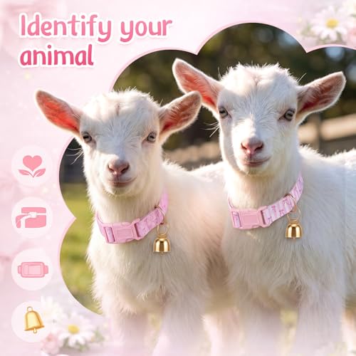 2 Pack Goat Collars with Bells Pink Bow Pattern Cute Sheep Grazing Copper Bells and Adjustable Nylon Collar Set Loud Bronze Bell Small Farm Animal Sheep Cow Accessories Supplies - style: Bow