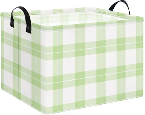 AppleGreen Grid Rectangular Storage Basket Empty,Storage Bin with Handles,Room Decor,Gift Basket,Book Box(Green Plaid) - color: Green Plaid