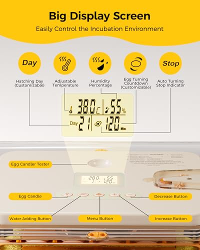 56 Egg Incubator with Automatic Egg Turning and Humidity Control, 360° Viewing, Chicken Incubator for Hatching Duck, Goose, Turkey, Quail, and Parrot Eggs, Egg Candler Ideal for Farm, Home