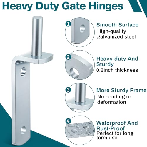 Yaocom 4 Pack Gate Pintle 1/2 Inch Wall Mount Gate Hinges Coated with Weather Resistant Protection Heavy-Duty Galvanized Hardware for Farm Fence Posts