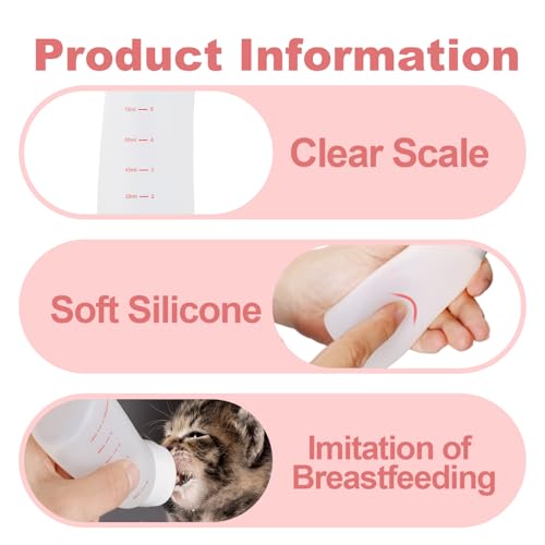 Puppies Nursing Nipple with Syringe, Kitten Nursing Kit,Wide Mouth Angled Soft Silicone Feeding Bottles, with Ventilation Valve Resistant Tearing for Puppies,Kittens,Rabbit (Pink) - color: Pink, size: Model 2