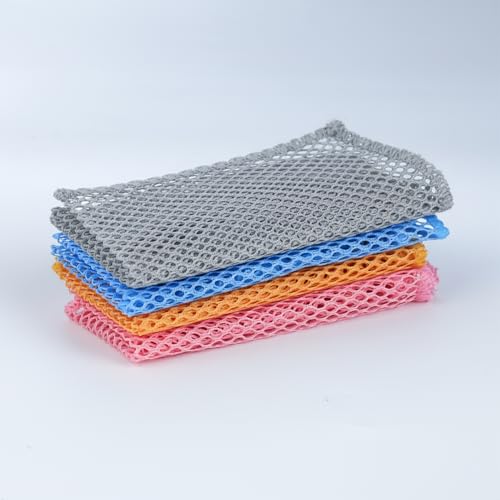 4 Pcs Heavy Duty Dish Scrubbers, Non-Scratch Scouring Pads - Odorless & Long Lasting Mesh Dish Cloth - Replace Sponges - Kitchen, Floor and Bathroom Usage