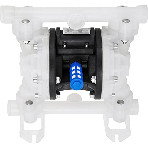 VEVOR Air-Operated Double Diaphragm Pump, 1/2 in Inlet & Outlet, Polypropylene Body, 8.8 GPM & Max 120PSI, PTFE Diaphragm Pneumatic Transfer Pump for Petroleum, Diesel, Oil & Low Viscosity Fluids - size: 8.8 GPM