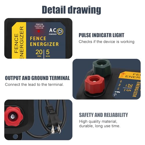 Electric Fence Energizer with Wire 5 Miles/ 20 Acres AC Powered 120 Volt, Plug-in Electric Fence Charger Output 1.2 Joule for Preventing Raccoons, Livestock, Squirrels - style: 5-Mile/ 20 Acres with Wire