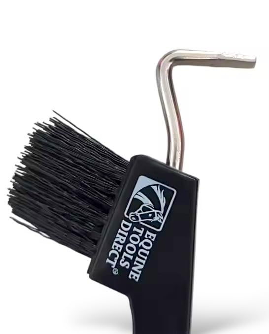 Horse Hoof Pick with Brush, Soft Touch Ergonomic Black Handle, Durable Hoof Cleaning Tool for Horses, Ponies & Farrier Hoof Care