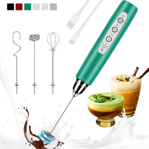 Colarlemo Milk Frother Handheld Rechargeable, Frother Wand Drink Mixer Electric Whisk for Coffee, Detachable With 3 Stainless Whisks, Hand Mixer for Lattes, Cappuccino, Matcha, Egg, No Stand, Green - color: Green, style: without stand