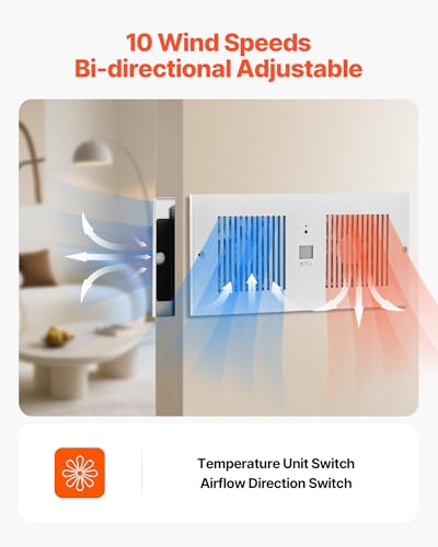 VEVOR Room to Room Fan, Intake & Exhaust Dual Airflow Through-the-Wall Fan with Remote & Temperature Control, 300 CFM 10-Speed Ventilation Quiet In-Wall Vent for Living, Laundry Room Indoor - size: 5.8 inch x 13.8 inch, 300 CFM