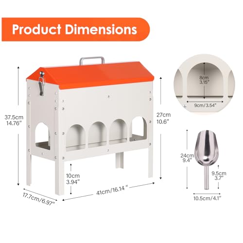 15lbs Automatic Chicken Feeder - 10 Feeding Ports Duck Feeder | No Waste Poultry Feeder, Large Feeding Though Dispenser for Chickens Duck, Galvanized Metal Material, Sturdy And Durable