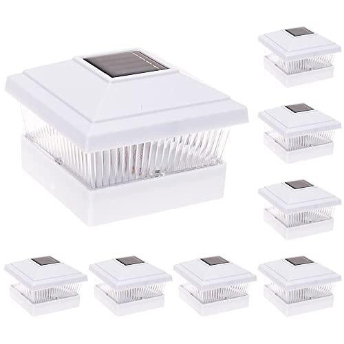 GreenLighting Classic Solar Post Cap Lights - Fits 5x5 PVC/Vinyl Outdoor Solar Powered Post Cap Light, Fence, Deck, Garden - Bright LED, Waterproof White 8 Pack - color: White Classic, size: 8 Pack
