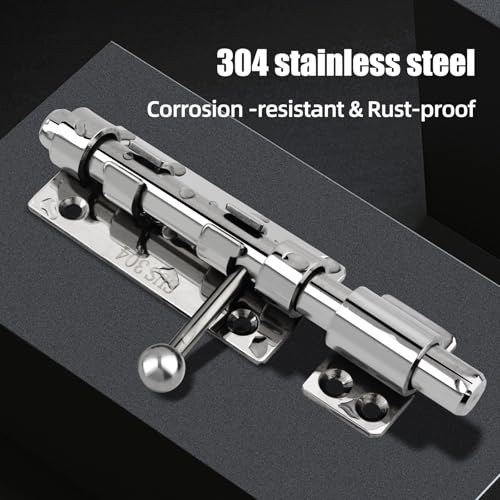 Barrel Bolt Latch, 6.3" Heavy Duty Gate Latch Slide Lock Solid 304 Stainless Steel Bolt Lock for Inside Door, Finished Shed Door Latch (1 Pack, Silver) - color: Silver 6inch