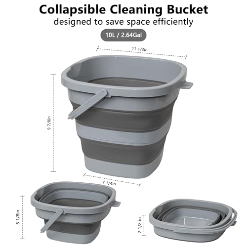 Collapsible Bucket, 2.6 Gallon 10L Mop Bucket for Cleaning, Car Washing, Portable Plastic Tub for Camping, RV, Beach, Fishing, Garden, Indoor and Outdoor Space Saving Wash Basin Ice Buckets - color: All Grey, size: 10L