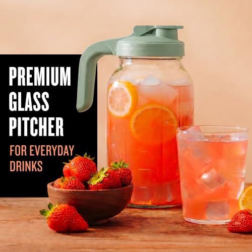 County Line Kitchen 64 oz Mason Jar Glass Pitcher With Lid - Sage | Heavy-Duty Glass Mason Jar Pitcher - Leak-Proof Lid, Wide Mouth & Easy Pour Spout (64 oz) - color: Sage