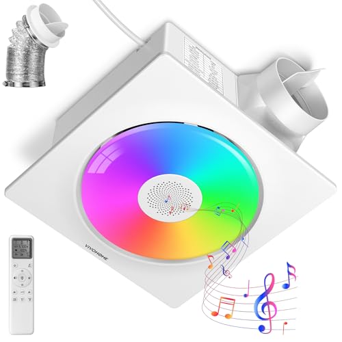 VIVOHOME RGB Bathroom Exhaust Fan with Bluetooth Speaker (160-110-50CFM) | Autoflow EC Motor & Humidity Sensor - 2700K/4000K/5700K LED & RGB Light,10.2-inch Retrofit Bath Fan, No Attic Access Needed - style: RGB Lights & 160-110-50 CFM & Bluetooth Speaker