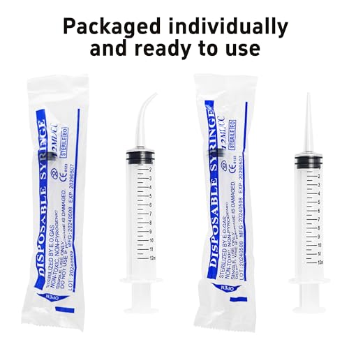 10Pcs 12cc/ml Dental Irrigation Syringes, Curved and Straight Tip, Oral Care Syringe with Measurement Scale for Wisdom Teeth, Tonsil Stones, Mouthwash Cleaning, Pet Feeding, Precision Dispensing