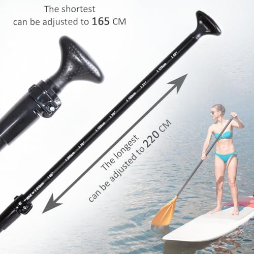 Karltion SUP Paddle - 3-Piece Adjustable Aluminium SUP Paddle with Glass Fiber Blade for Surfing, Floating, Water Sports - color: Orange