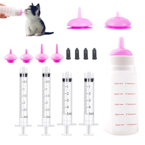 Puppies Nursing Bottle, Kitten Feeding Bottle with Feeding Nipple and Syringe,Ventilation Valve Resistant Tearing for Small Animal, Kittens, Rabbit, Hamster (Pink) - color: Pink, size: Model 3