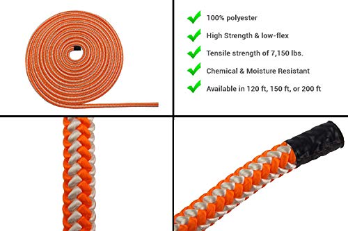 16-Strand 1/2 in (12.7 mm) Arborist-16™ Rope - 5400 lbs MBS - Static Climbing Rope - Rescue Operations - High Visibility - 120 ft - Tight Spliced Eye - Orange/White - Made in The USA - size: 120 ft - Tight Spliced Eye, style: Orange White