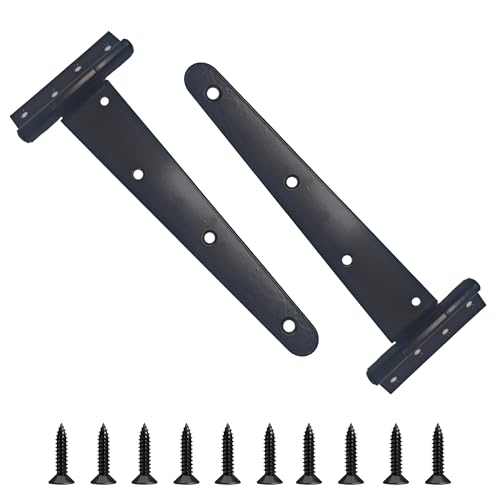 2PCS 10" Heavy Duty T-Strap Hinges, Black Rustic Iron Hinge, Rustproof Gate Tee Hinges for Outdoor Sheds, Barn Doors & Wood Fences-Thickness 2.5mm - size: 10 Inch