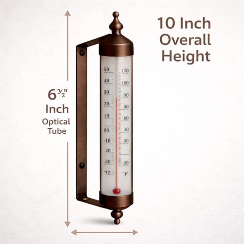 Outdoor Thermometer – Dual Fahrenheit & Celsius, Bronze Finish Adjustable Garden Tube Thermometer, 10-Inch Wall or Fence Mount Temperature Gauge for Patio, Garden & Porch