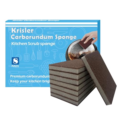 Krisler Carborundum Sponge Nano Emery Sponges, 8pc | Durable Stone Pot Clean Brush, Rust Eraser Grit Scouring Pads, Pot Cleaning Pads with Carborundum, Woks and Ceramic Stovetops - size: 0.4 Inch (Pack of 8)