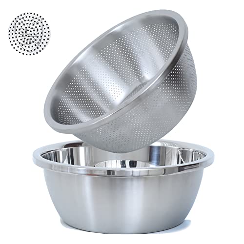 Paoli 304 Stainless Steel Fine Mesh Colander Set, 2.5QT Large Capacity Strainer with Mixing Bowl — Rinse Fruits, Veggies, Rice & Drain Pasta, Dishwasher Safe (2-Piece) - color: Primary Colors, size: 2.5qt