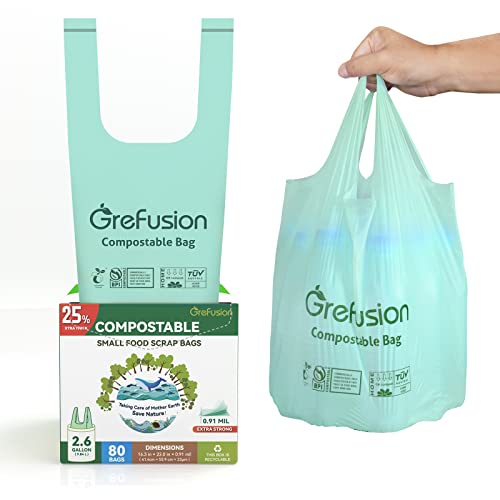 Compostable trash Bags, 2.6 Gallon,Thick 0.91 mils,Compost bin Kitchen,Food Scrap Waste Bags,Small trash bags for compost bin kitchen,Certified by BPI and OK Compost, (80 Count) - color: 2.6G-80count
