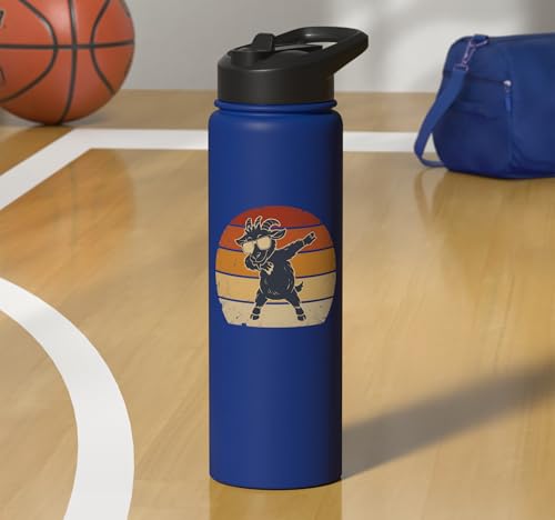 Dabbing Goat Funny Farm Animal Kids Retro Sunset Cool Stainless Steel Insulated Water Bottle - color: Royal Blue