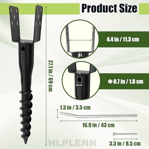 No Dig Ground Screw Anchor, U Shaped Post Stake for 4x4 Wood Posts, Includes Lag Bolts & 27" Rebar, for Fence Posts Anchor Mailbox Posts