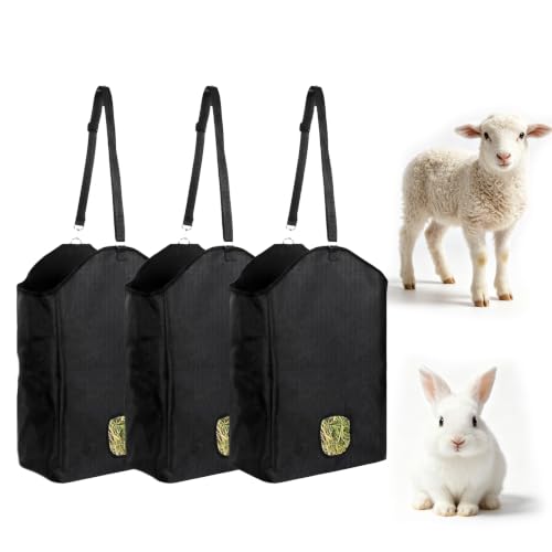 3 PCS Hay Bags for Goats with Reinforced Oxford Fabric with Metal Ring and Adjustable Strap