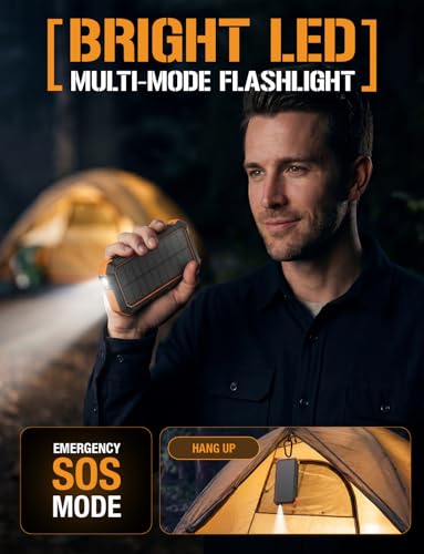 ToughTested 24000mAh Solar Power Bank, LED Flashlight, USB-C Fast Charging | Fast charging power bank with LED flashlight and IP66 rugged protection for camping, travel, and emergencies