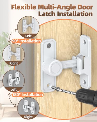 Heavy Duty Barn Door Lock, 90/180 Degree Latch, White, 2 Pack | Thickened Zinc Alloy, Anti-Corrosion Coating, 3mm Spacer, Left Or Right Installation, For Sliding Doors, Shed And Bathroom - color: White-2PCS