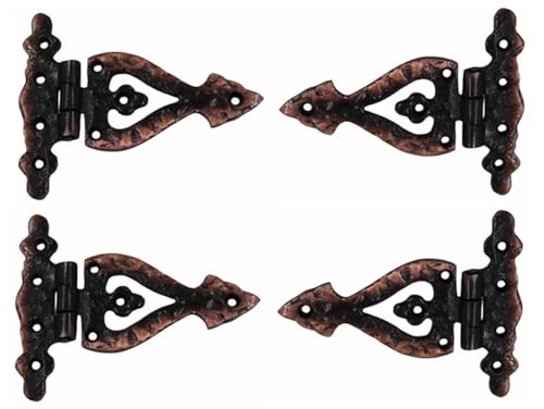 The Metal Magician Antique Copper T-Strap Hinges, Pack of 4 Heavy Duty Barn Door Hinges (5" x 4.5") for Wooden Fences Heavy Duty, Decorative, Farm Gate Hinge (Antique Copper) - color: 5inch T Hinge Antique Copper
